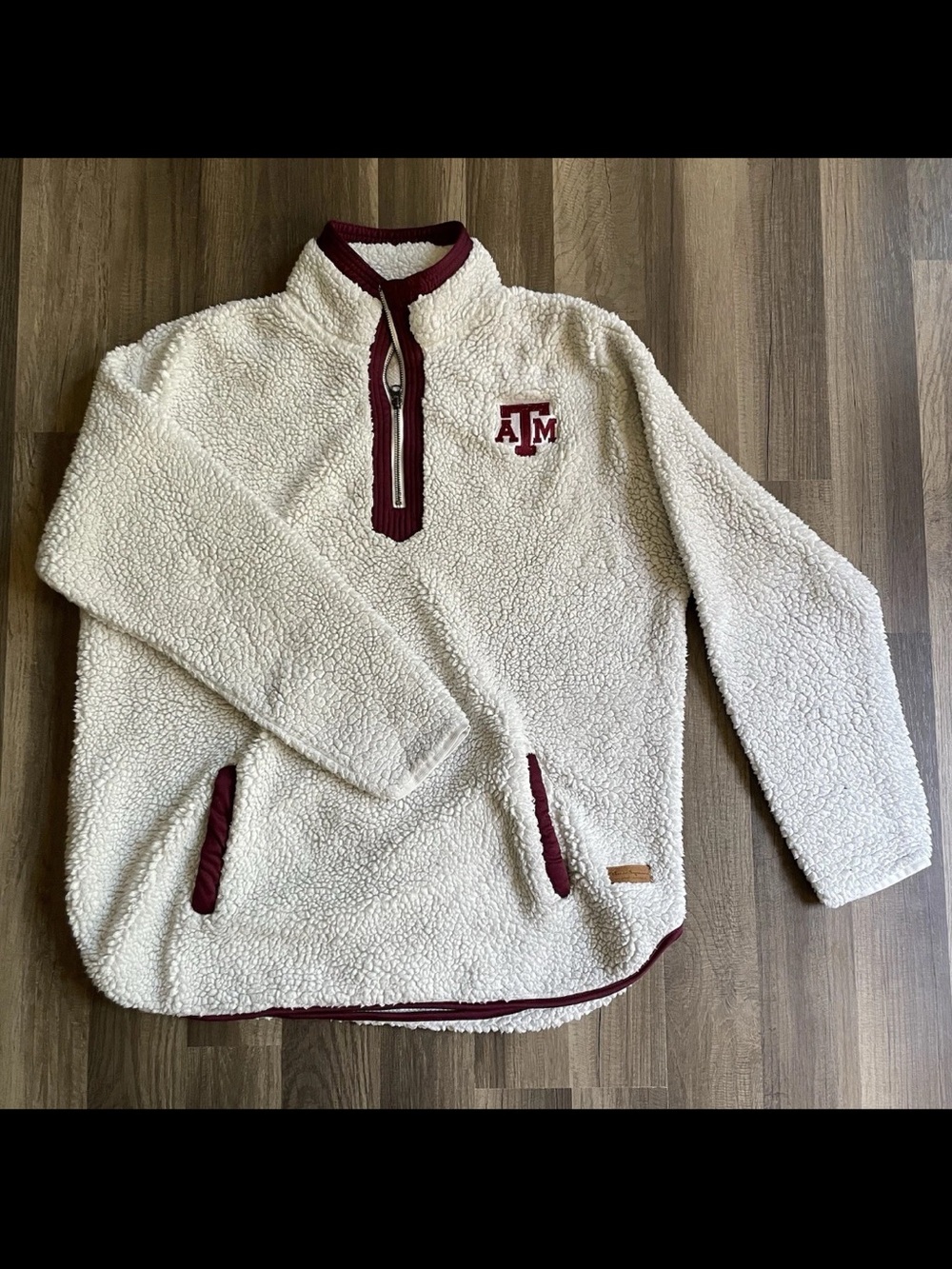 Texas A&M College Cream Sherpa Quarter-Zip Pullover Sweater Women’s size XL